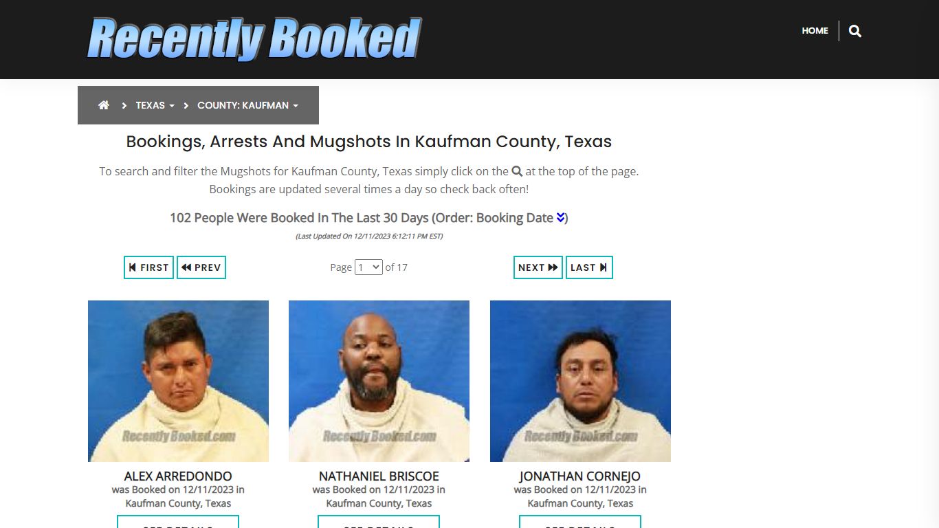 Recent bookings, Arrests, Mugshots in Kaufman County, Texas